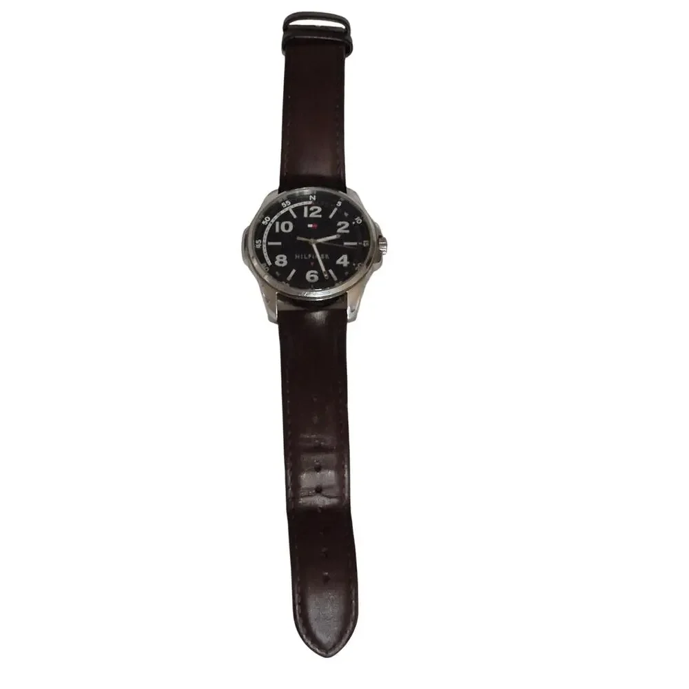 Tommy Hilfiger Men's Watch Large Dial Stainless Steel‎ Case Brown Leather Strap